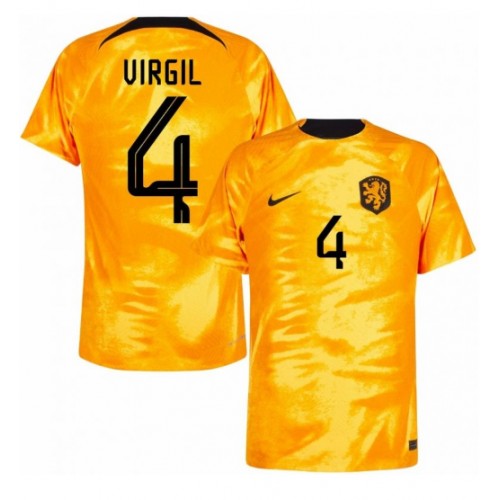 Holland Virgil van Dijk #4 Replika Hjemmebanetrøje VM 2022 Kortærmet